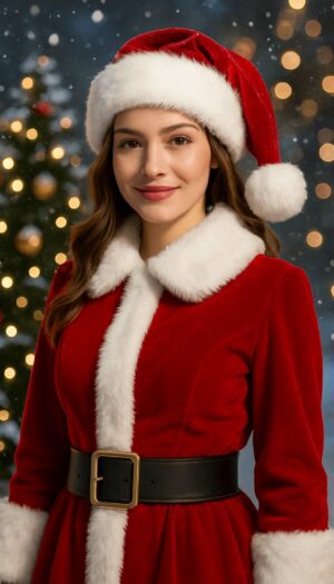 Video personalizado de Santa Claus mujer con inteligencia artificial Mujer transformada en Santa Claus con IA en escena navideña cálida y personalizada.