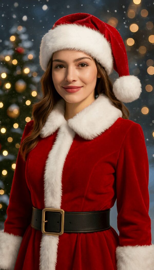 Video personalizado de Santa Claus mujer con inteligencia artificial Mujer transformada en Santa Claus con IA en escena navideña cálida y personalizada.